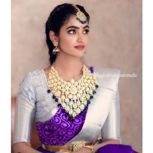 Women's Soft Lichi Silk Printed Saree With Unstitched Blouse 5.5Mtr (Purple) Women's Soft Lichi Silk Printed Saree With Unstitched Blouse 5.5Mtr (Purple)