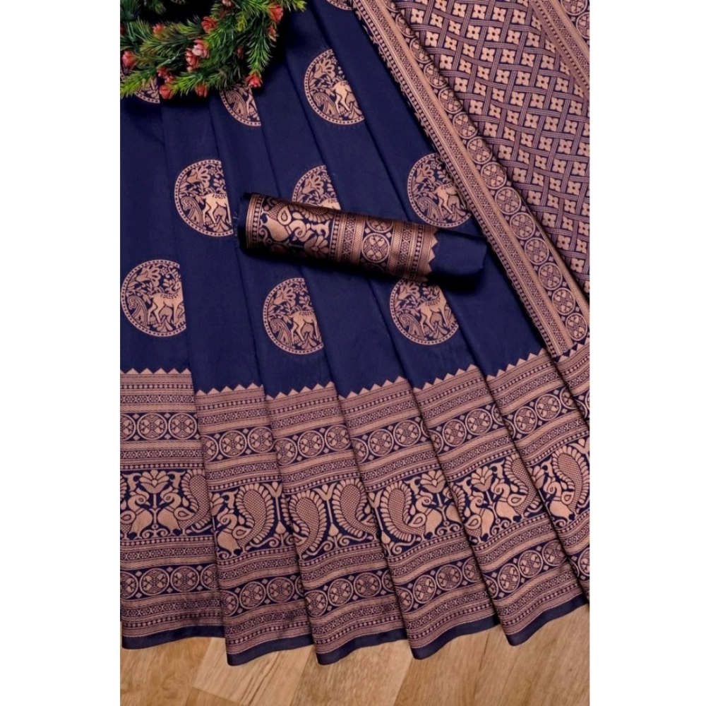 Generic Women's Soft Lichi Silk Printed Saree With Unstitched Blouse 5.5Mtr (Navy Blue) Generic Women's Soft Lichi Silk Printed Saree With Unstitched Blouse 5.5Mtr (Navy Blue)