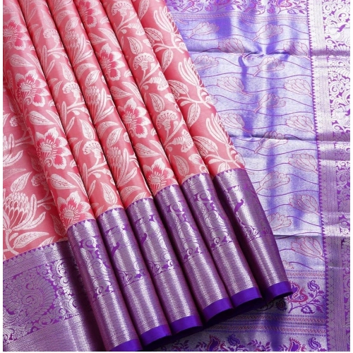 Women's Soft Lichi Silk Printed Saree With Unstitched Blouse 5.5Mtr (Purple) Women's Soft Lichi Silk Printed Saree With Unstitched Blouse 5.5Mtr (Purple)