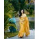 Generic Women's Soft Lichi Silk Printed Saree With Unstitched Blouse 5.5Mtr (Yellow)