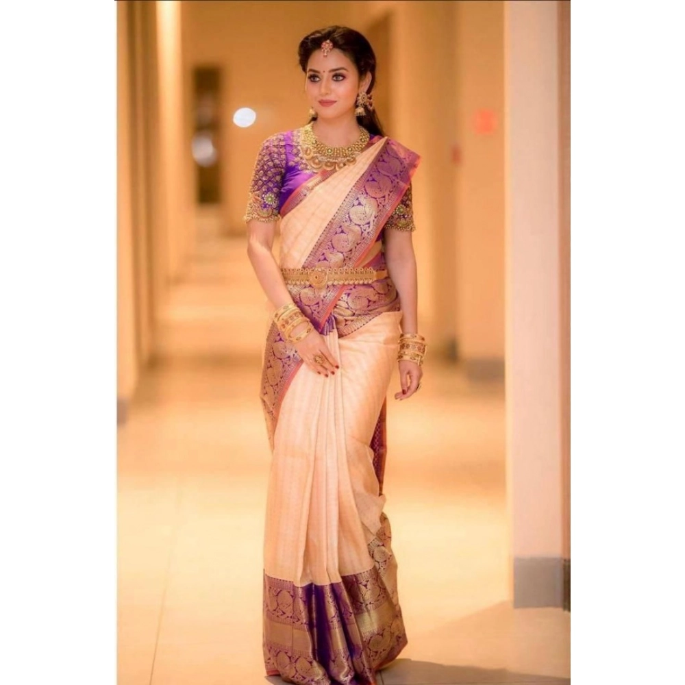 Generic Women's Soft Lichi Silk Printed Saree With Unstitched Blouse 5.5Mtr (Purple) Generic Women's Soft Lichi Silk Printed Saree With Unstitched Blouse 5.5Mtr (Purple)