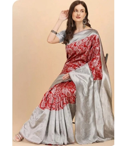 Generic Women's Soft Lichi Silk Printed Saree With Unstitched Blouse 5.5Mtr (Red) Generic Women's Soft Lichi Silk Printed Saree With Unstitched Blouse 5.5Mtr (Red)