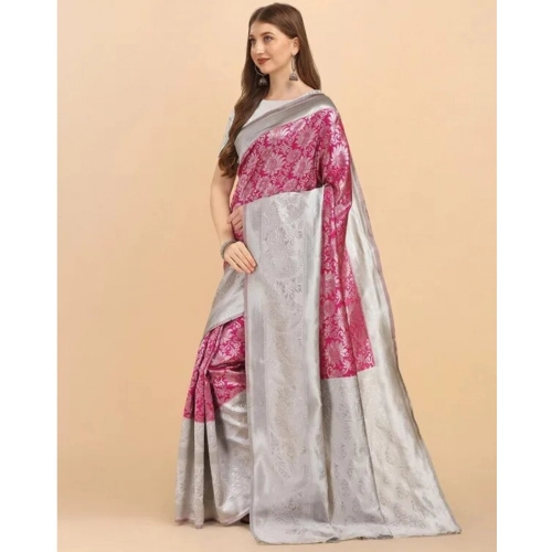 Women's Soft Lichi Silk Printed Saree With Unstitched Blouse 5.5Mtr (Pink) Women's Soft Lichi Silk Printed Saree With Unstitched Blouse 5.5Mtr (Pink)