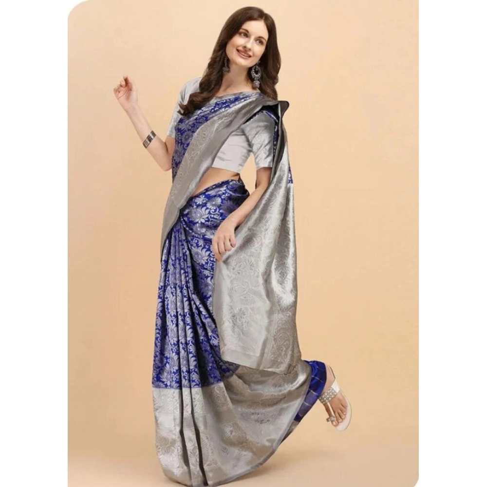 Generic Women's Soft Lichi Silk Printed Saree With Unstitched Blouse 5.5Mtr (Blue) Generic Women's Soft Lichi Silk Printed Saree With Unstitched Blouse 5.5Mtr (Blue)