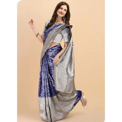 Women's Soft Lichi Silk Printed Saree With Unstitched Blouse 5.5Mtr (Blue) Women's Soft Lichi Silk Printed Saree With Unstitched Blouse 5.5Mtr (Blue)
