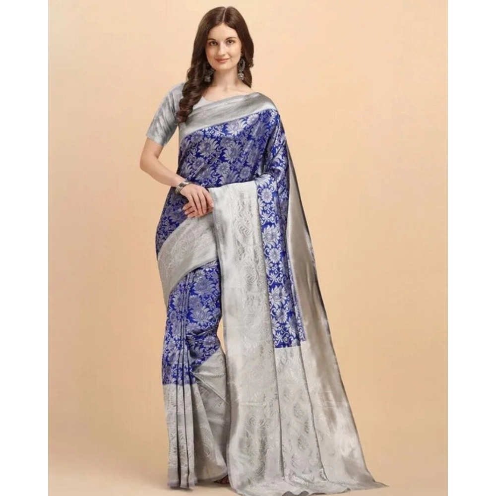 Generic Women's Soft Lichi Silk Printed Saree With Unstitched Blouse 5.5Mtr (Blue) Generic Women's Soft Lichi Silk Printed Saree With Unstitched Blouse 5.5Mtr (Blue)