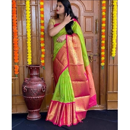 Women's Soft Lichi Silk Printed Saree With Unstitched Blouse 5.5Mtr (Green) Women's Soft Lichi Silk Printed Saree With Unstitched Blouse 5.5Mtr (Green)