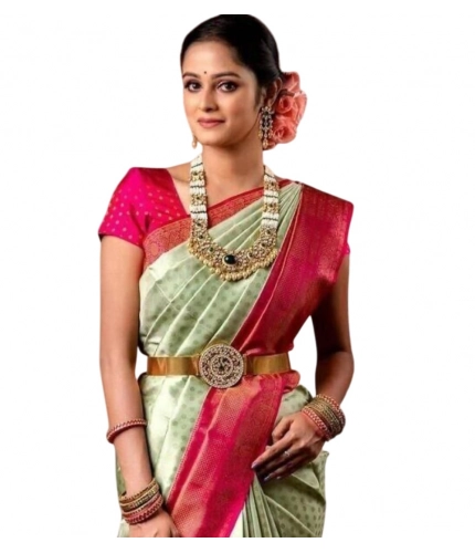 Generic Women's Soft Lichi Silk Printed Saree With Unstitched Blouse 5.5Mtr (Light Green)