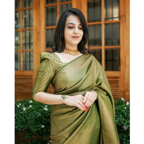 Women's Soft Lichi Silk Printed Saree With Unstitched Blouse 5.5Mtr (Green) Women's Soft Lichi Silk Printed Saree With Unstitched Blouse 5.5Mtr (Green)