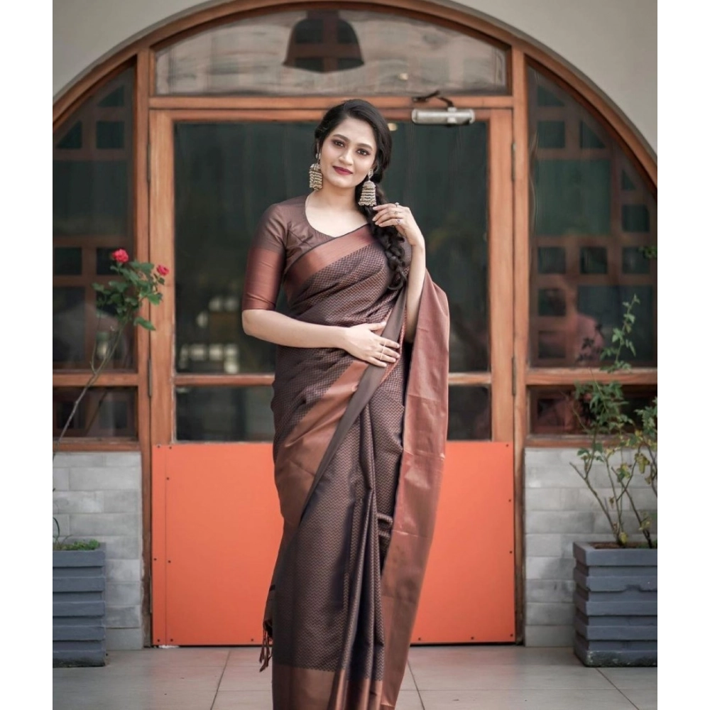 Generic Women's Soft Lichi Silk Printed Saree With Unstitched Blouse 5.5Mtr (Brown) Generic Women's Soft Lichi Silk Printed Saree With Unstitched Blouse 5.5Mtr (Brown)