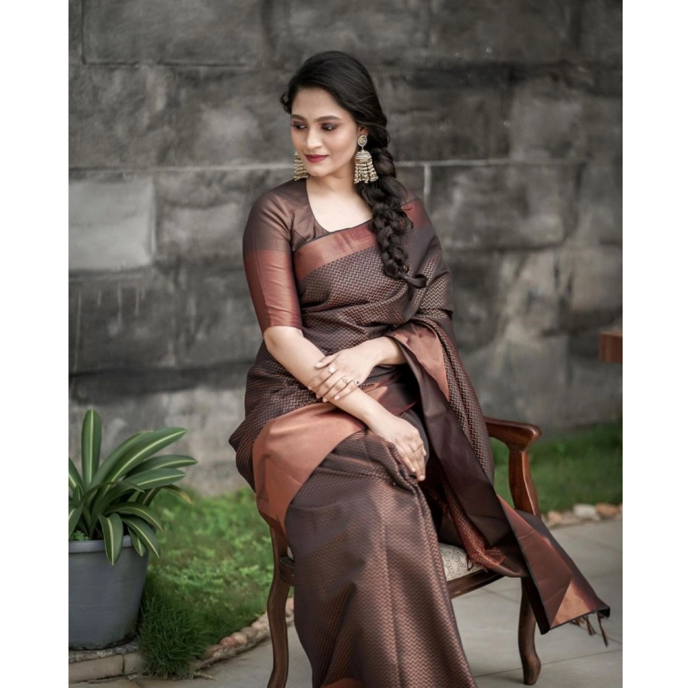 Generic Women's Soft Lichi Silk Printed Saree With Unstitched Blouse 5.5Mtr (Brown) Generic Women's Soft Lichi Silk Printed Saree With Unstitched Blouse 5.5Mtr (Brown)