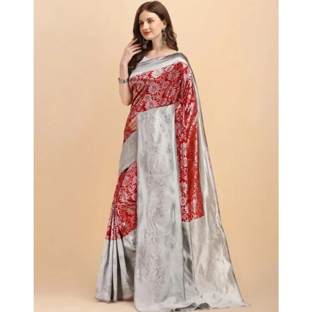 Generic Women's Soft Lichi Silk Printed Saree With Unstitched Blouse 5.5Mtr (Red) Generic Women's Soft Lichi Silk Printed Saree With Unstitched Blouse 5.5Mtr (Red)