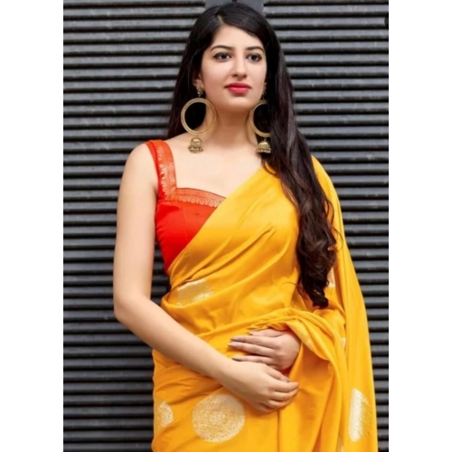 Women's Soft Lichi Silk Printed Saree With Unstitched Blouse 5.5Mtr (Yellow) Women's Soft Lichi Silk Printed Saree With Unstitched Blouse 5.5Mtr (Yellow)