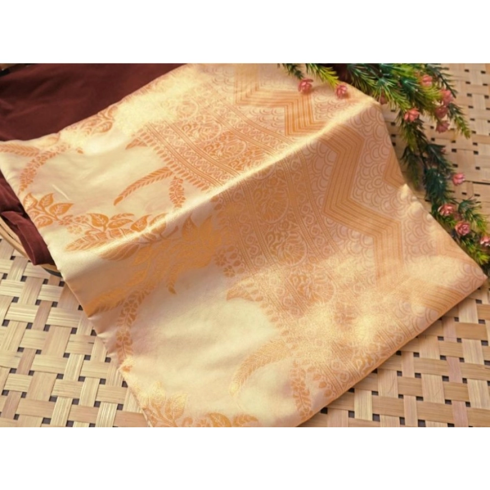 Generic Women's Soft Lichi Silk Printed Saree With Unstitched Blouse 5.5Mtr (Golden) Generic Women's Soft Lichi Silk Printed Saree With Unstitched Blouse 5.5Mtr (Golden)