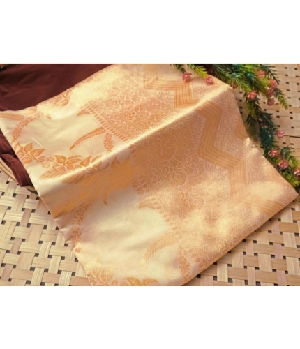 Generic Women's Soft Lichi Silk Printed Saree With Unstitched Blouse 5.5Mtr (Golden)