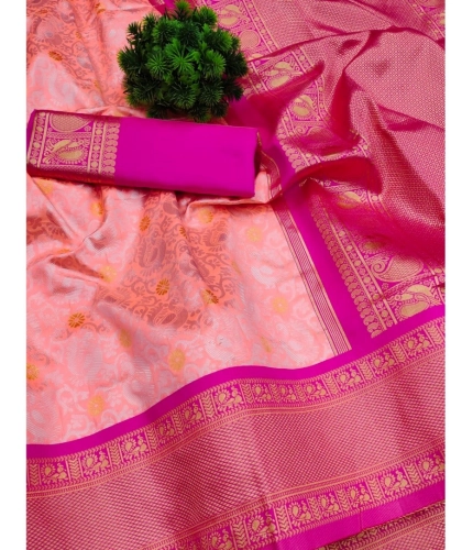 Generic Women's Soft Lichi Silk Printed Saree With Unstitched Blouse 5.5Mtr (Pink) Generic Women's Soft Lichi Silk Printed Saree With Unstitched Blouse 5.5Mtr (Pink)