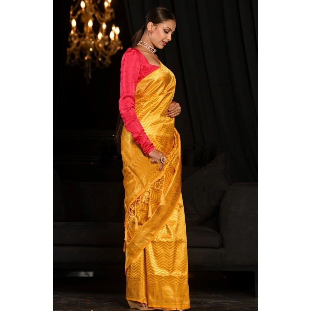 Generic Women's Soft Lichi Silk Woven Saree With Unstitched Blouse 5.5Mtr (Yellow) Generic Women's Soft Lichi Silk Woven Saree With Unstitched Blouse 5.5Mtr (Yellow)