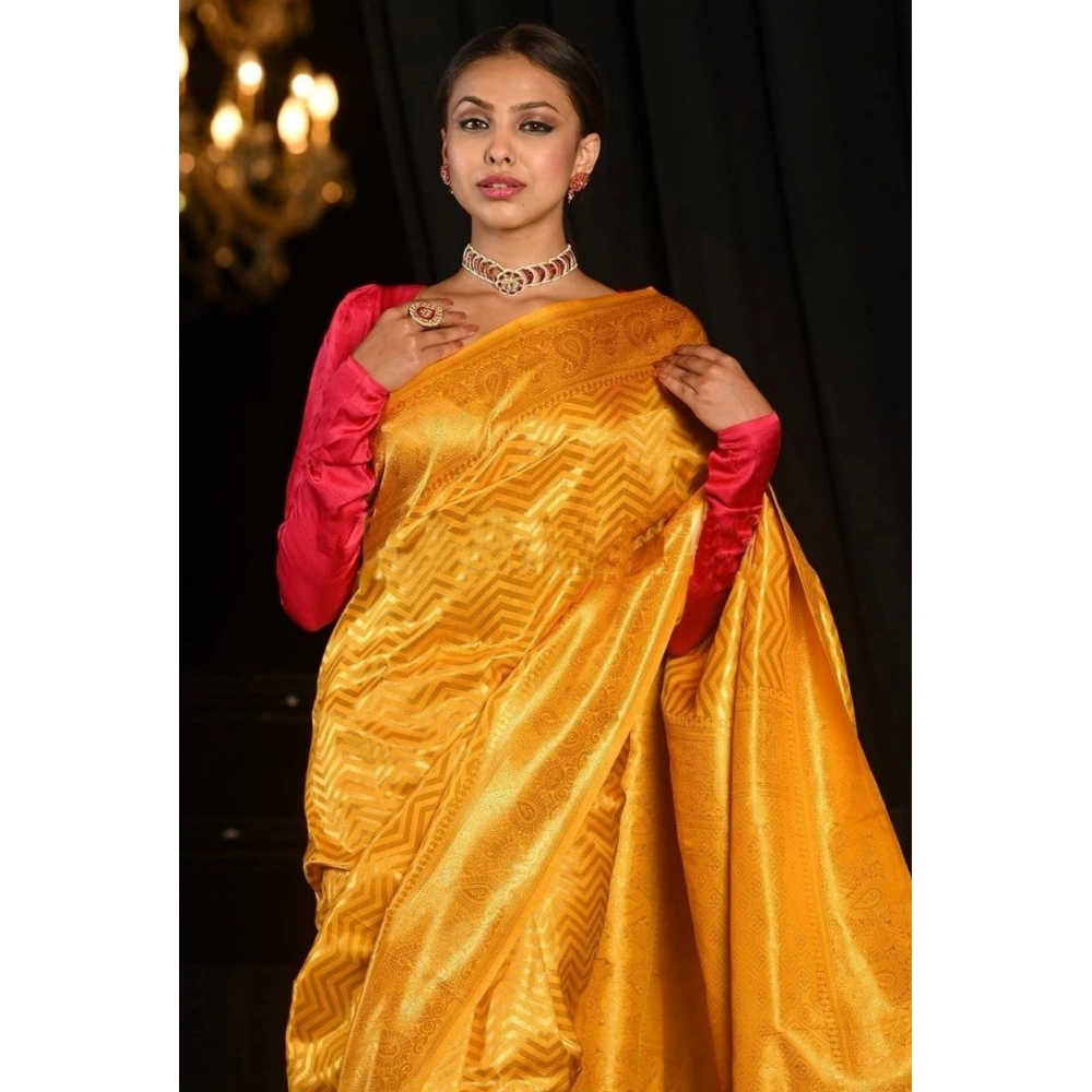 Generic Women's Soft Lichi Silk Woven Saree With Unstitched Blouse 5.5Mtr (Yellow) Generic Women's Soft Lichi Silk Woven Saree With Unstitched Blouse 5.5Mtr (Yellow)