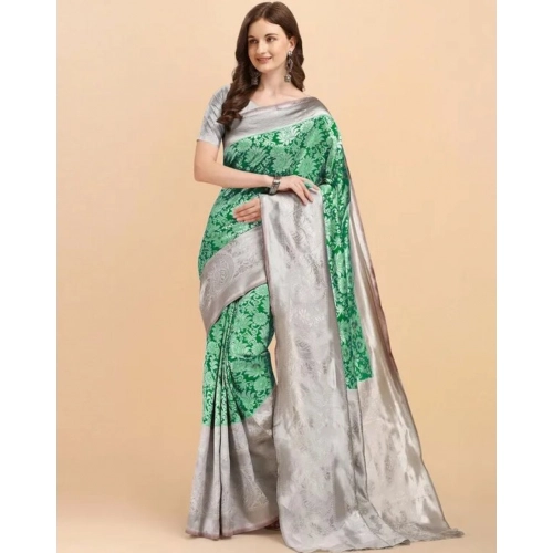 Women's Soft Lichi Silk Printed Saree With Unstitched Blouse 5.5Mtr (Green) Women's Soft Lichi Silk Printed Saree With Unstitched Blouse 5.5Mtr (Green)