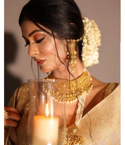 Generic Women's Soft Lichi Silk Printed Saree With Unstitched Blouse 5.5Mtr (Golden)