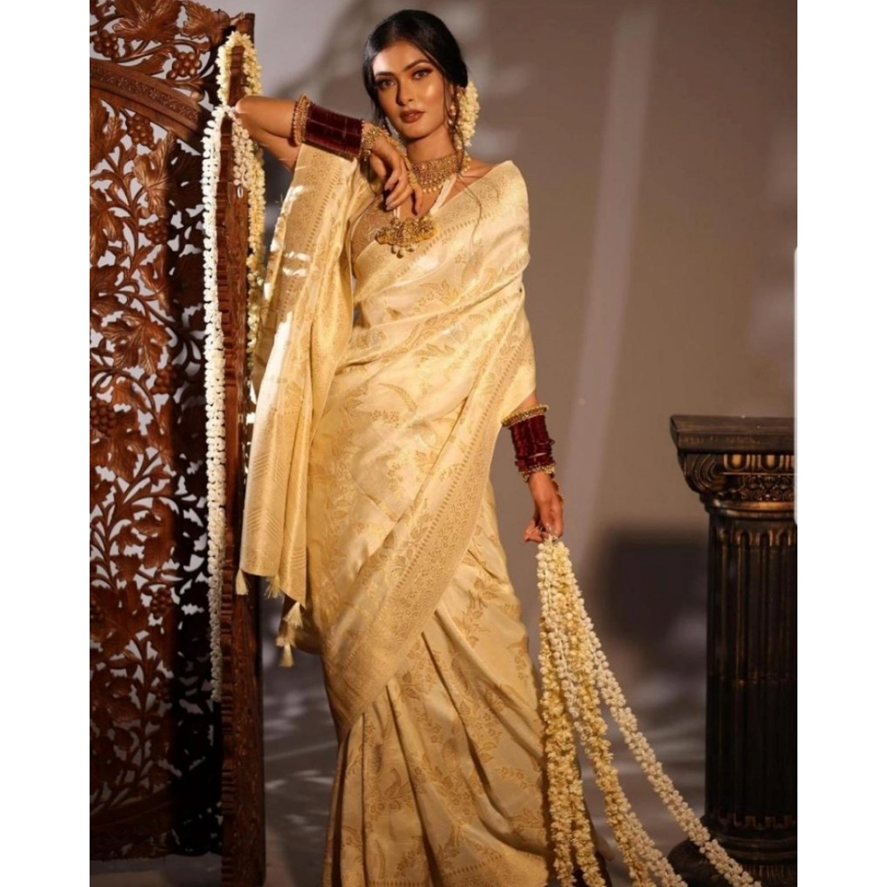 Generic Women's Soft Lichi Silk Printed Saree With Unstitched Blouse 5.5Mtr (Golden) Generic Women's Soft Lichi Silk Printed Saree With Unstitched Blouse 5.5Mtr (Golden)