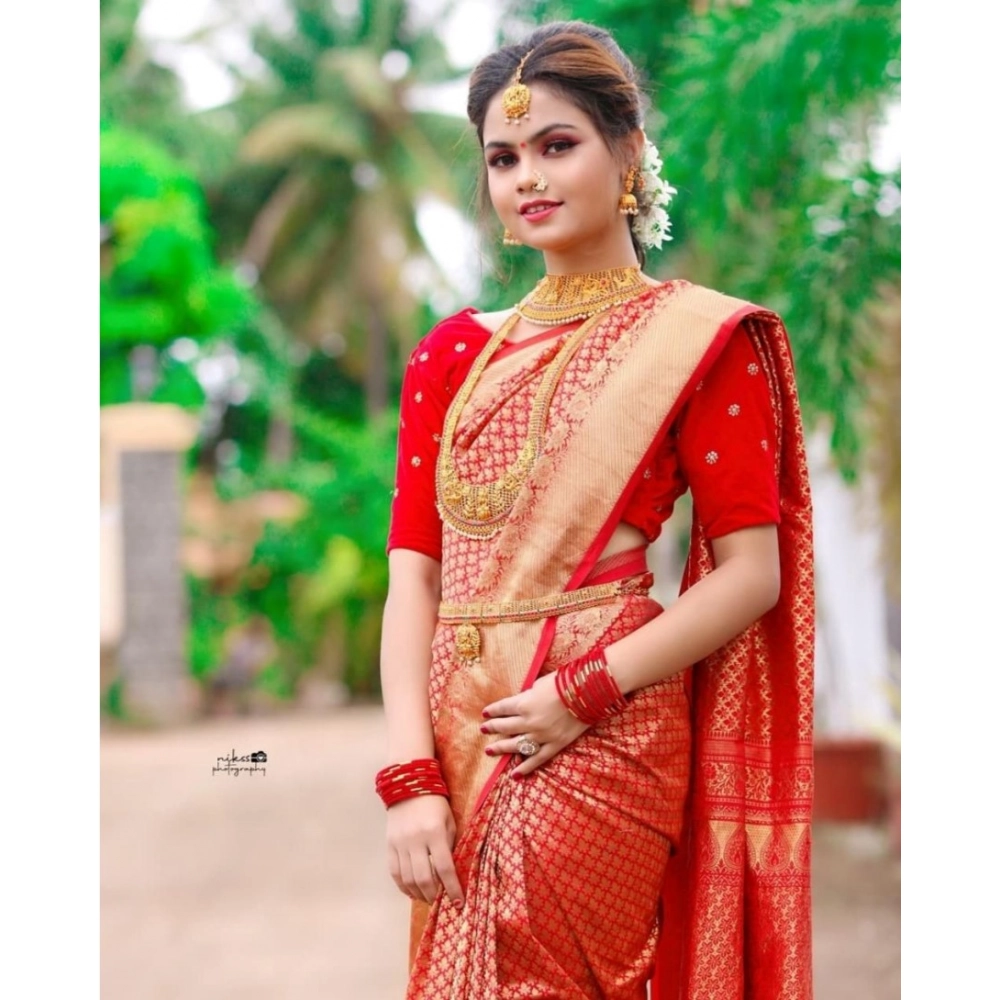 Generic Women's Soft Lichi Silk Printed Saree With Unstitched Blouse 5.5Mtr (Red) Generic Women's Soft Lichi Silk Printed Saree With Unstitched Blouse 5.5Mtr (Red)