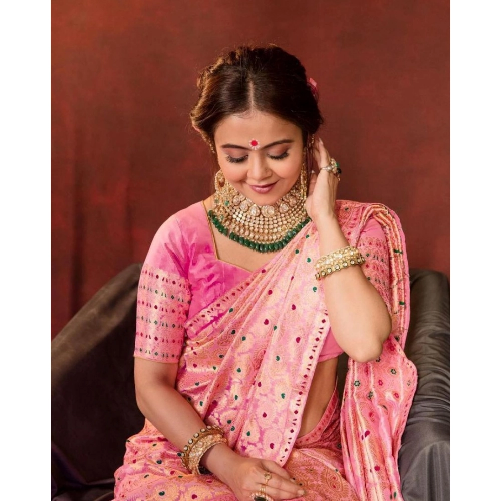 Generic Women's Soft Lichi Silk Printed Saree With Unstitched Blouse 5.5Mtr (Pink) Generic Women's Soft Lichi Silk Printed Saree With Unstitched Blouse 5.5Mtr (Pink)