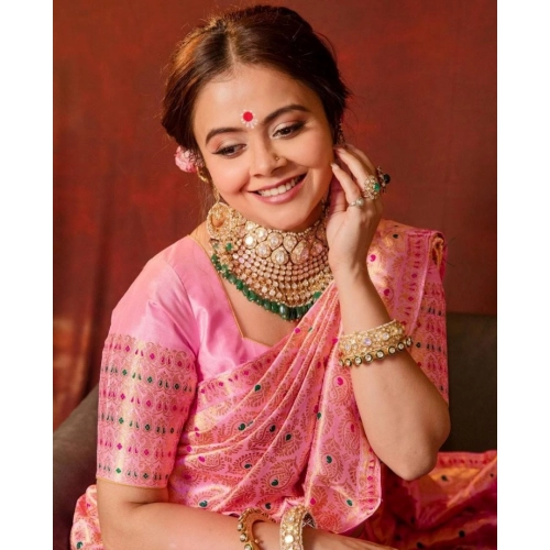 Women's Soft Lichi Silk Printed Saree With Unstitched Blouse 5.5Mtr (Pink) Women's Soft Lichi Silk Printed Saree With Unstitched Blouse 5.5Mtr (Pink)