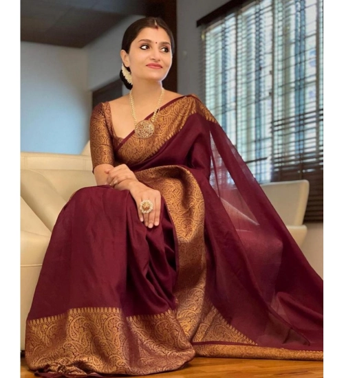 Generic Women's Soft Lichi Silk Solid Saree With Unstitched Blouse 5.5Mtr (Maroon)