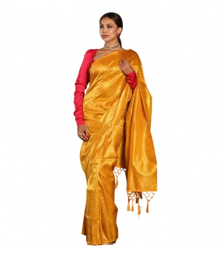 Generic Women's Soft Lichi Silk Woven Saree With Unstitched Blouse 5.5Mtr (Yellow)
