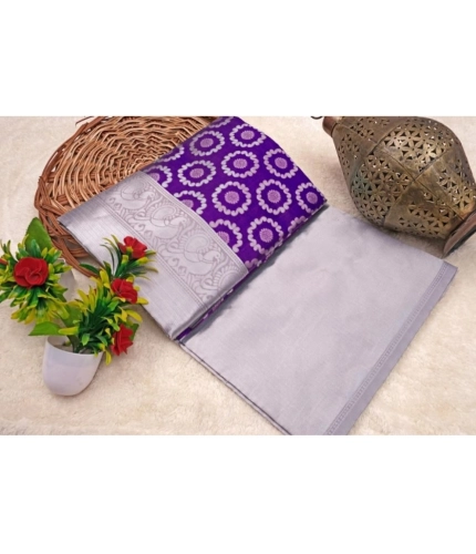 Generic Women's Soft Lichi Silk Printed Saree With Unstitched Blouse 5.5Mtr (Purple)
