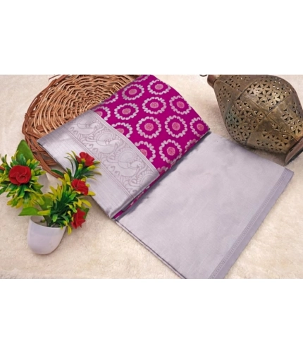 Generic Women's Soft Lichi Silk Printed Saree With Unstitched Blouse 5.5Mtr (Pink)