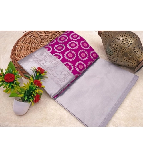 Generic Women's Soft Lichi Silk Printed Saree With Unstitched Blouse 5.5Mtr (Pink)