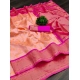Generic Women's Soft Lichi Silk Printed Saree With Unstitched Blouse 5.5Mtr (Pink)