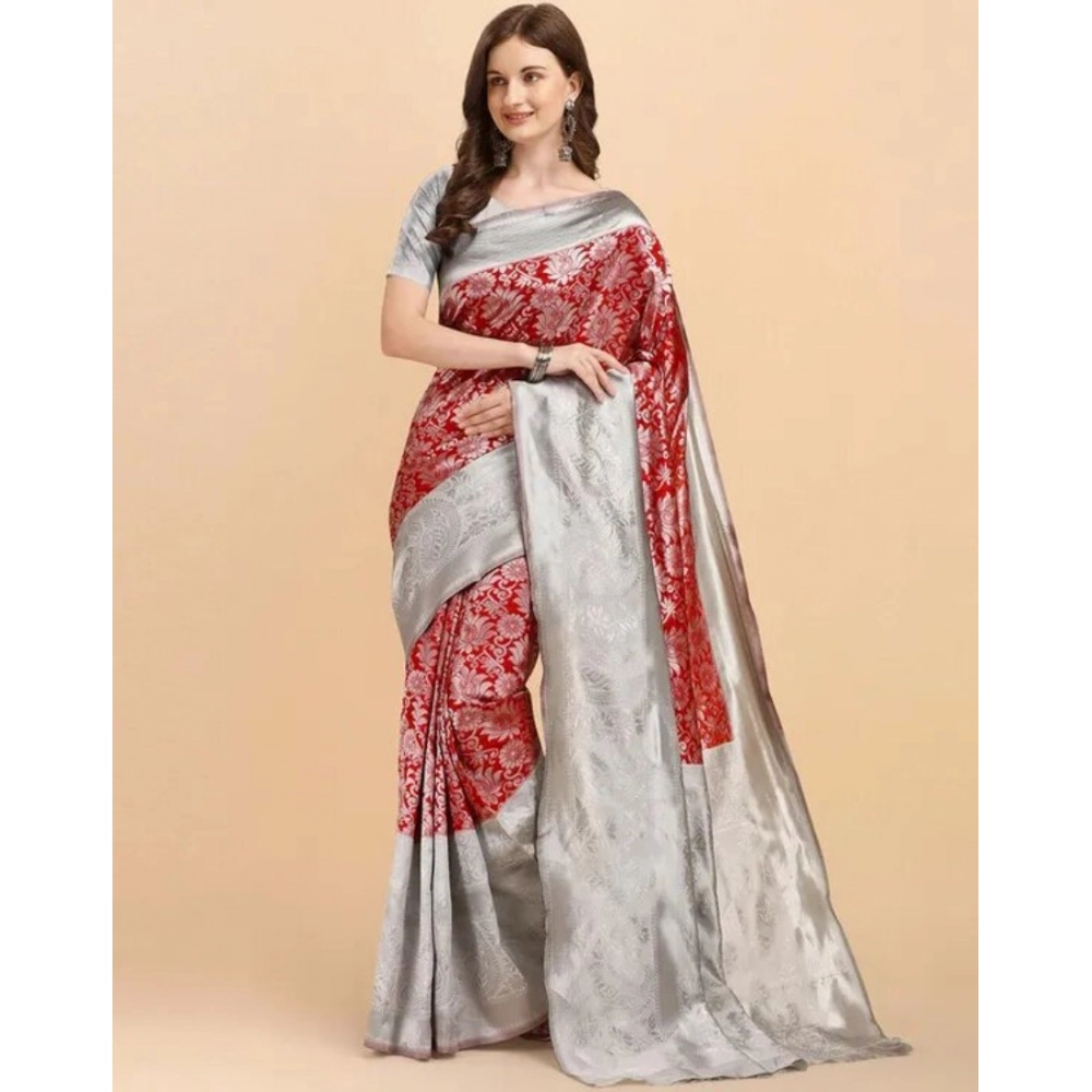 Generic Women's Soft Lichi Silk Printed Saree With Unstitched Blouse 5.5Mtr (Red) Generic Women's Soft Lichi Silk Printed Saree With Unstitched Blouse 5.5Mtr (Red)