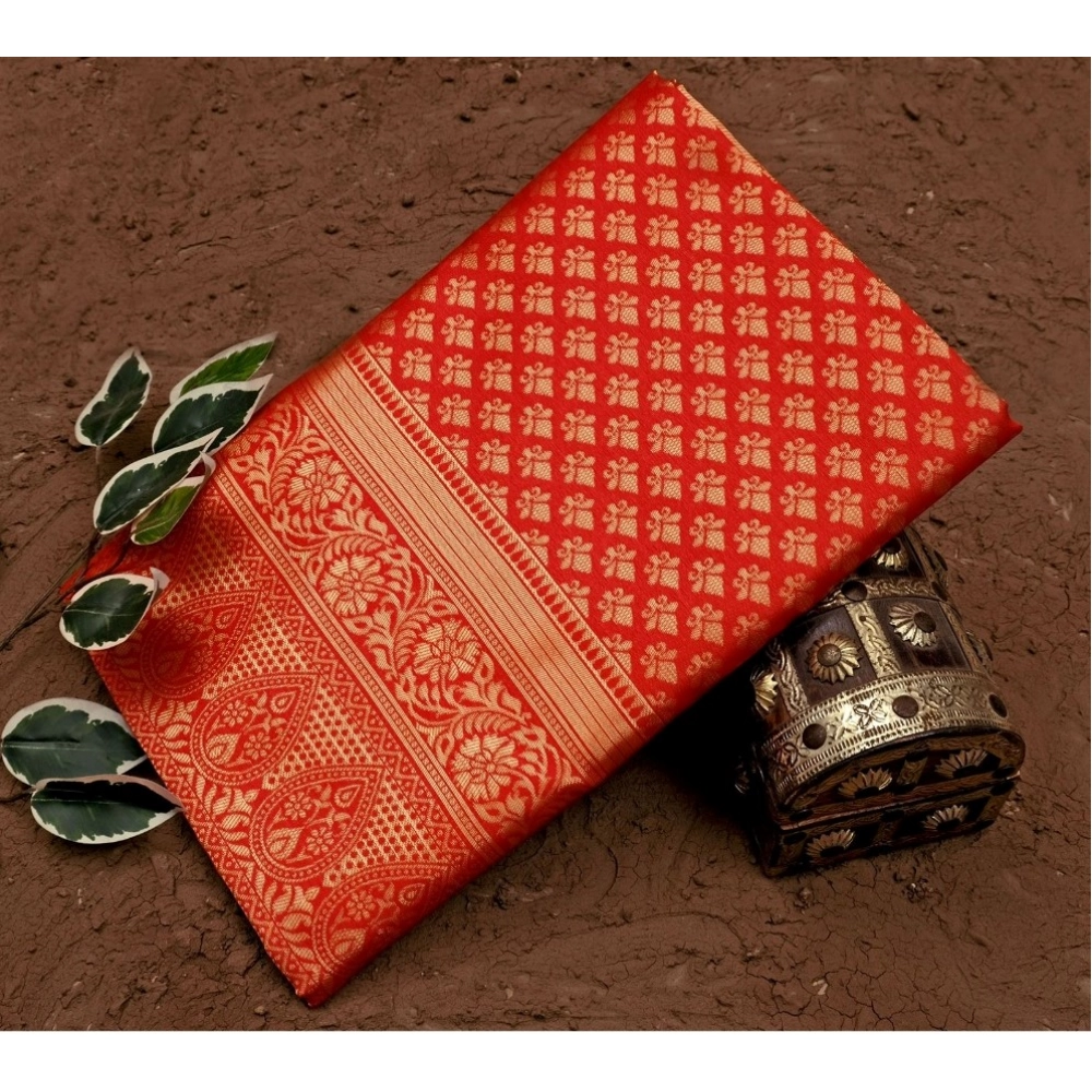 Generic Women's Soft Lichi Silk Printed Saree With Unstitched Blouse 5.5Mtr (Red) Generic Women's Soft Lichi Silk Printed Saree With Unstitched Blouse 5.5Mtr (Red)
