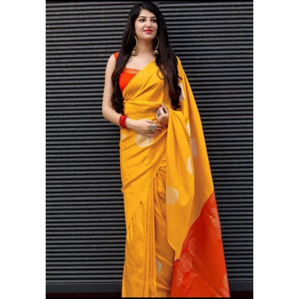 Generic Women's Soft Lichi Silk Printed Saree With Unstitched Blouse 5.5Mtr (Yellow) Generic Women's Soft Lichi Silk Printed Saree With Unstitched Blouse 5.5Mtr (Yellow)