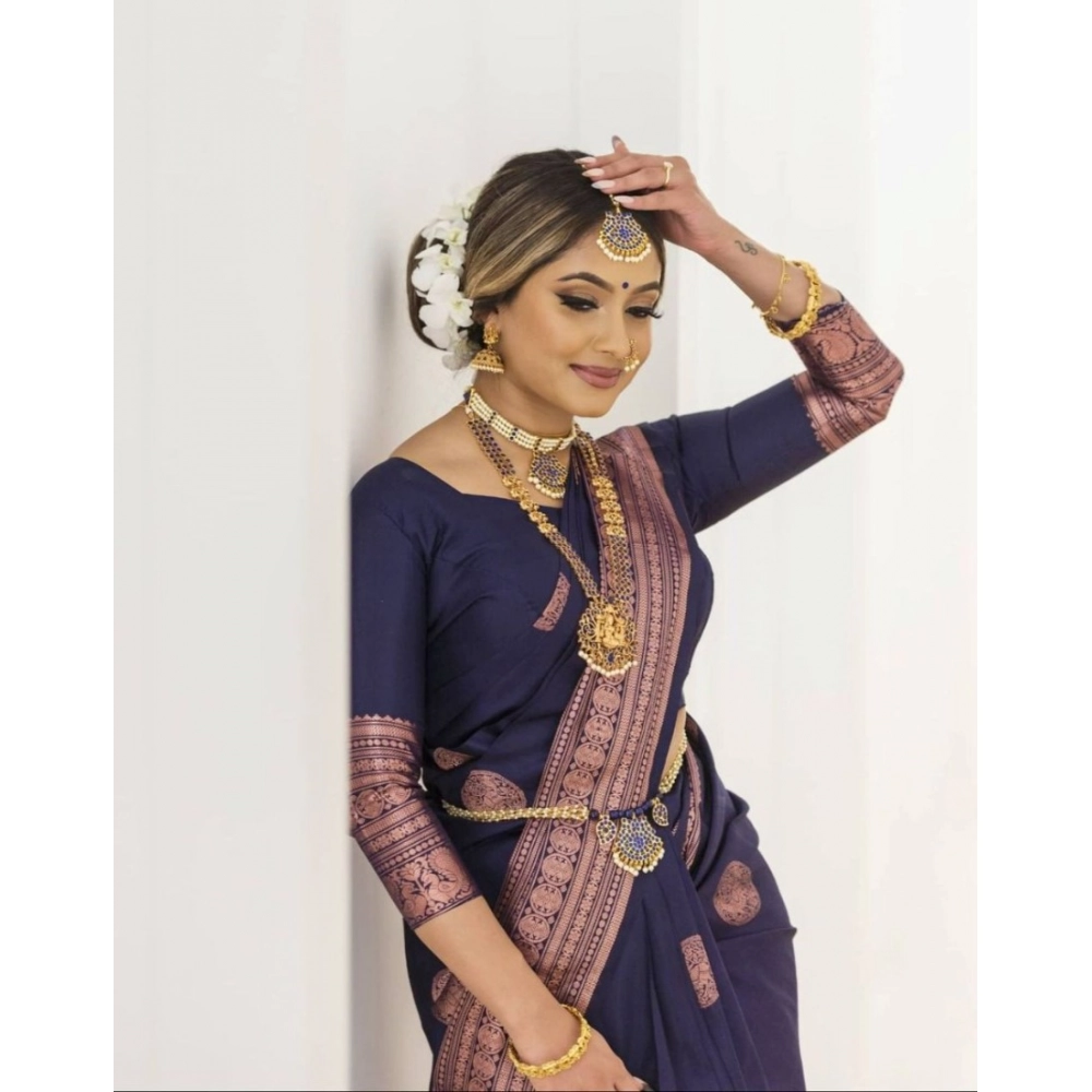 Generic Women's Soft Lichi Silk Printed Saree With Unstitched Blouse 5.5Mtr (Navy Blue) Generic Women's Soft Lichi Silk Printed Saree With Unstitched Blouse 5.5Mtr (Navy Blue)
