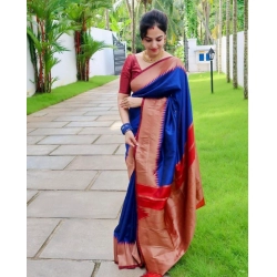 Generic Women's Soft Lichi Silk Solid Saree With Unstitched Blouse 5.5Mtr (Blue)