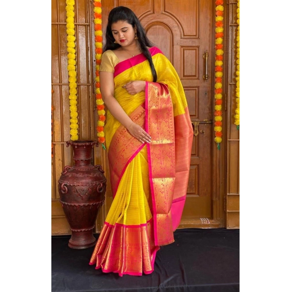 Generic Women's Soft Lichi Silk Printed Saree With Unstitched Blouse 5.5Mtr (Yellow) Generic Women's Soft Lichi Silk Printed Saree With Unstitched Blouse 5.5Mtr (Yellow)