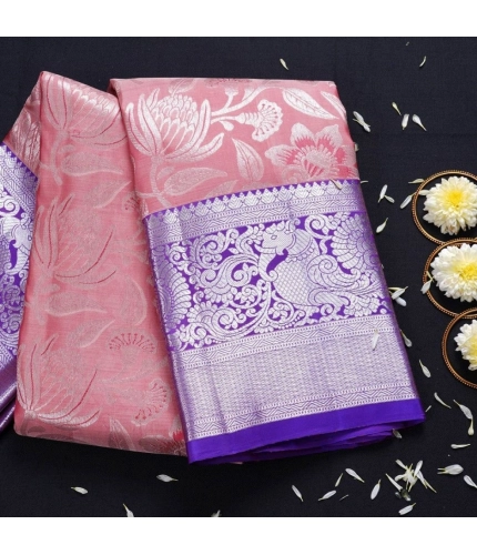 Generic Women's Soft Lichi Silk Printed Saree With Unstitched Blouse 5.5Mtr (Purple)