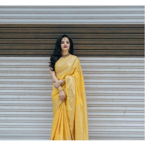 Women's Soft Lichi Silk Printed Saree With Unstitched Blouse 5.5Mtr (Yellow) Women's Soft Lichi Silk Printed Saree With Unstitched Blouse 5.5Mtr (Yellow)