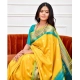 Generic Women's Soft Lichi Silk Printed Saree With Unstitched Blouse 5.5Mtr (Yellow)