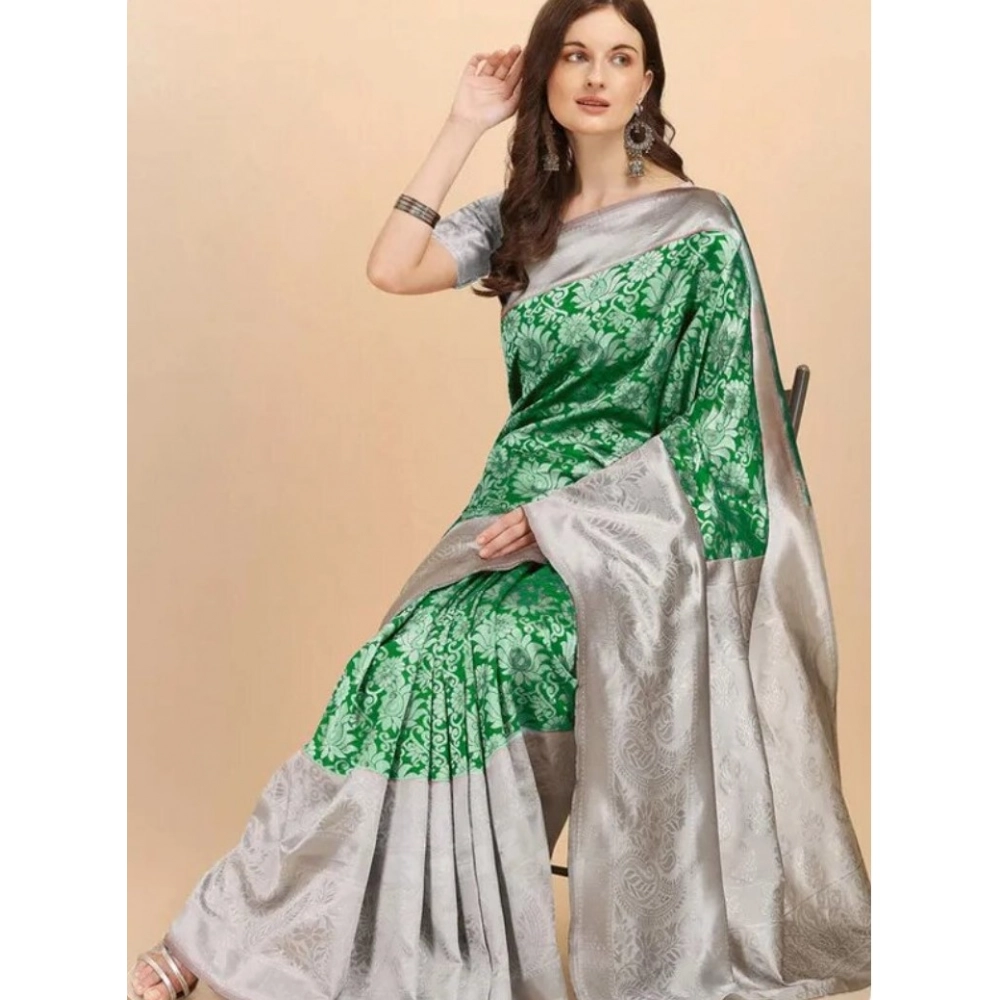 Generic Women's Soft Lichi Silk Printed Saree With Unstitched Blouse 5.5Mtr (Green) Generic Women's Soft Lichi Silk Printed Saree With Unstitched Blouse 5.5Mtr (Green)
