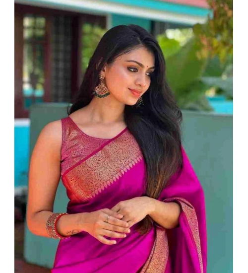 Generic Women's Soft Lichi Silk Solid Saree With Unstitched Blouse 5.5Mtr (Pink)