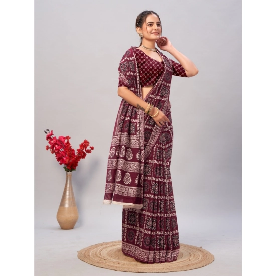 Generic Women's Cotton Ajrakh Printed Saree With Unstitched Blouse 5.5Mtr (Wine) Generic Women's Cotton Ajrakh Printed Saree With Unstitched Blouse 5.5Mtr (Wine)
