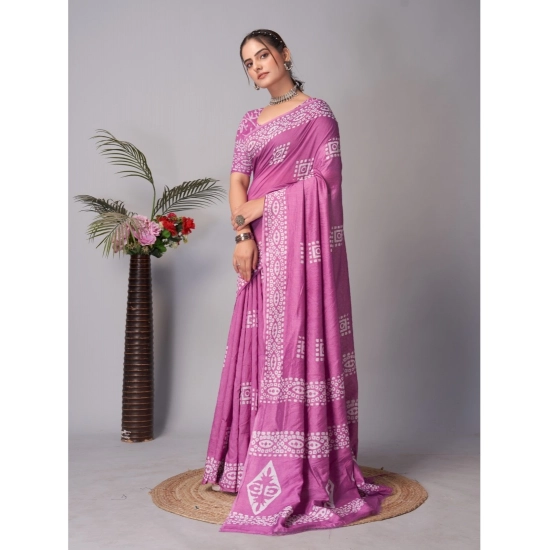 Generic Women's Chanderi Cotton Batik Printed Saree With Unstitched Blouse 5.5Mtr (Purple) Generic Women's Chanderi Cotton Batik Printed Saree With Unstitched Blouse 5.5Mtr (Purple)