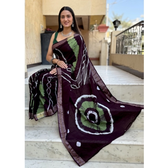 Generic Women's Cotton Shibori Printed Saree With Unstitched Blouse 5.5Mtr (Coffee)