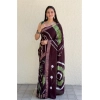 Generic Women's Cotton Shibori Printed Saree With Unstitched Blouse 5.5Mtr (Coffee)