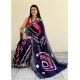 Generic Women's Cotton Shibori Printed Saree With Unstitched Blouse 5.5Mtr (Blue)